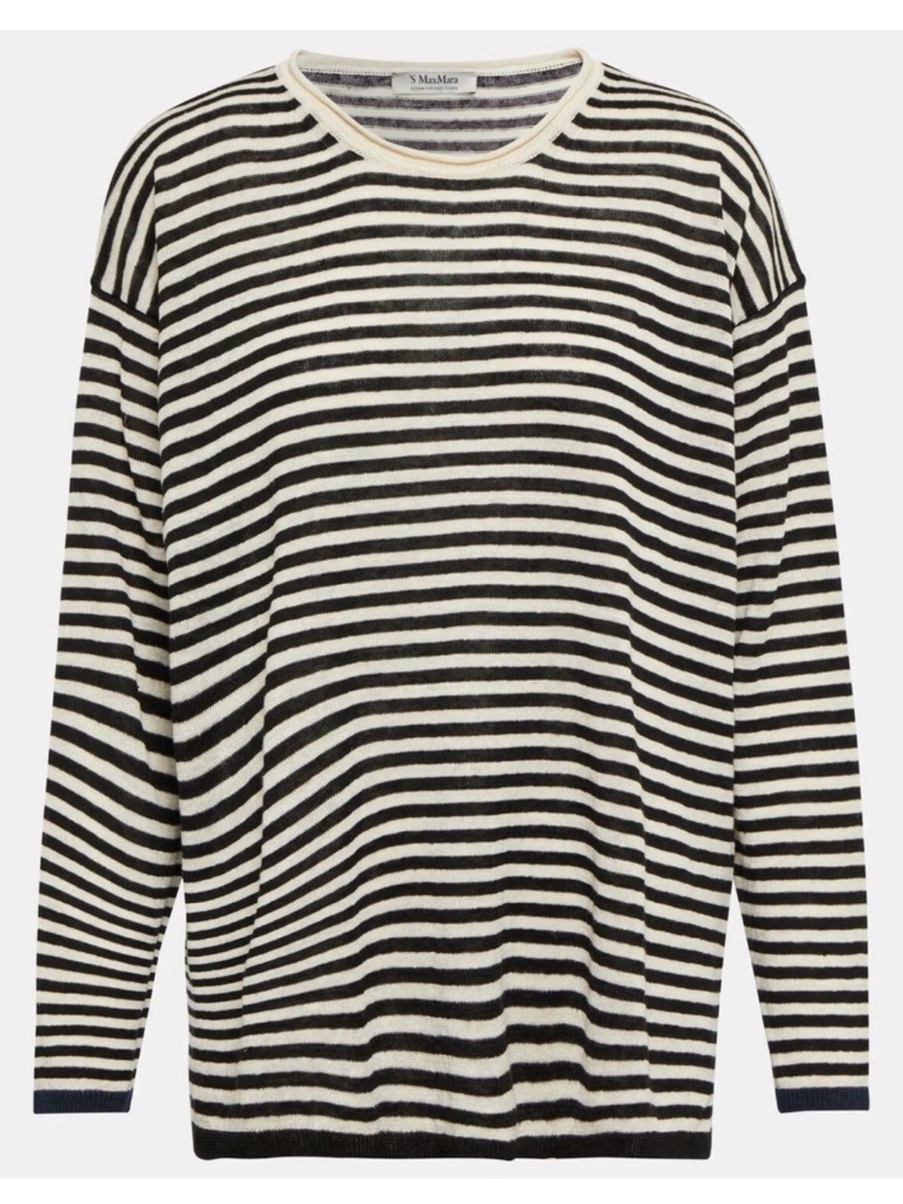 ‘S MaxMara Women’s Small Franz Tan Black Stripe Linen Lightweight Knit Sweater S
